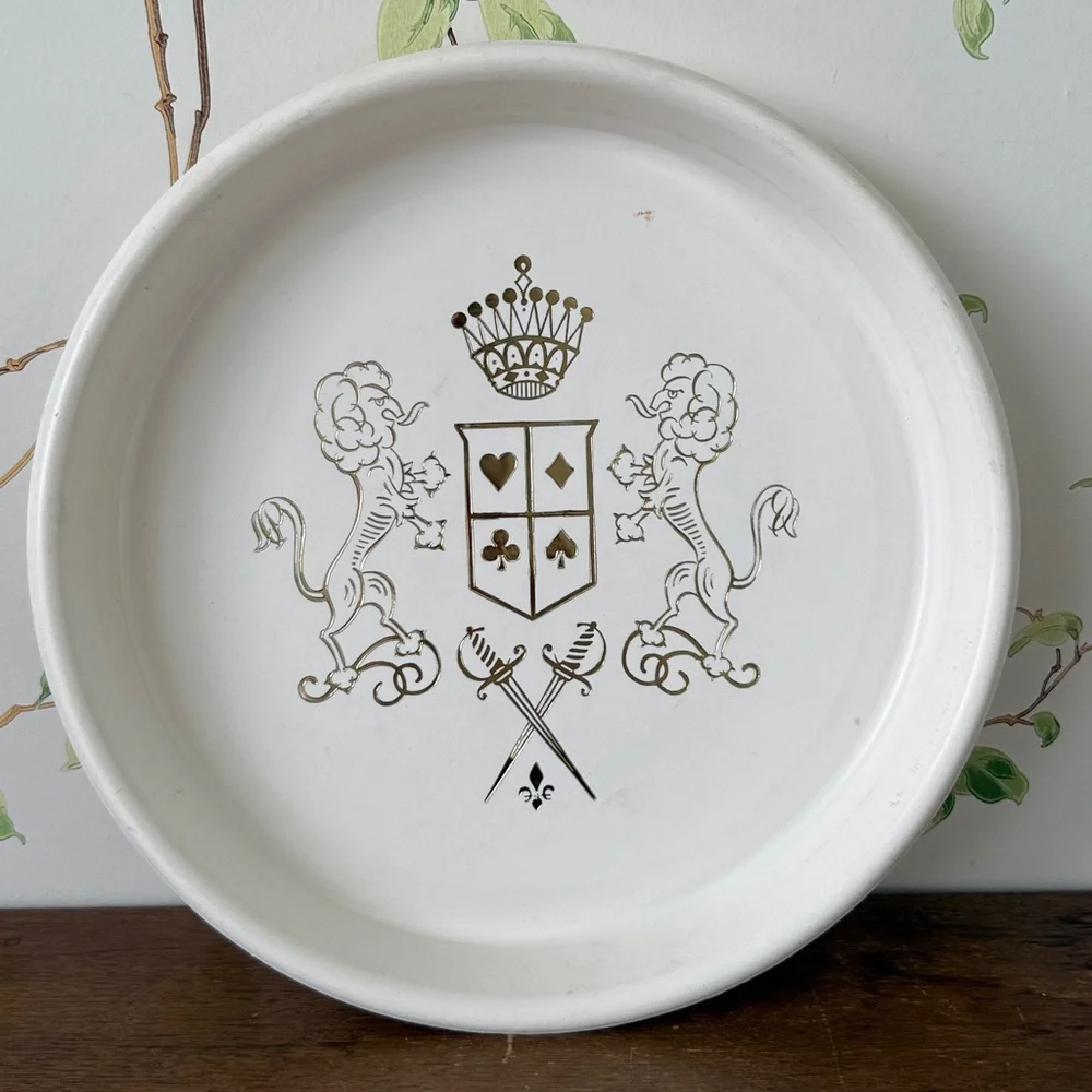 Mid Century Lions Crest Crown Gold and White Round Cocktail Bar Tray - 13”